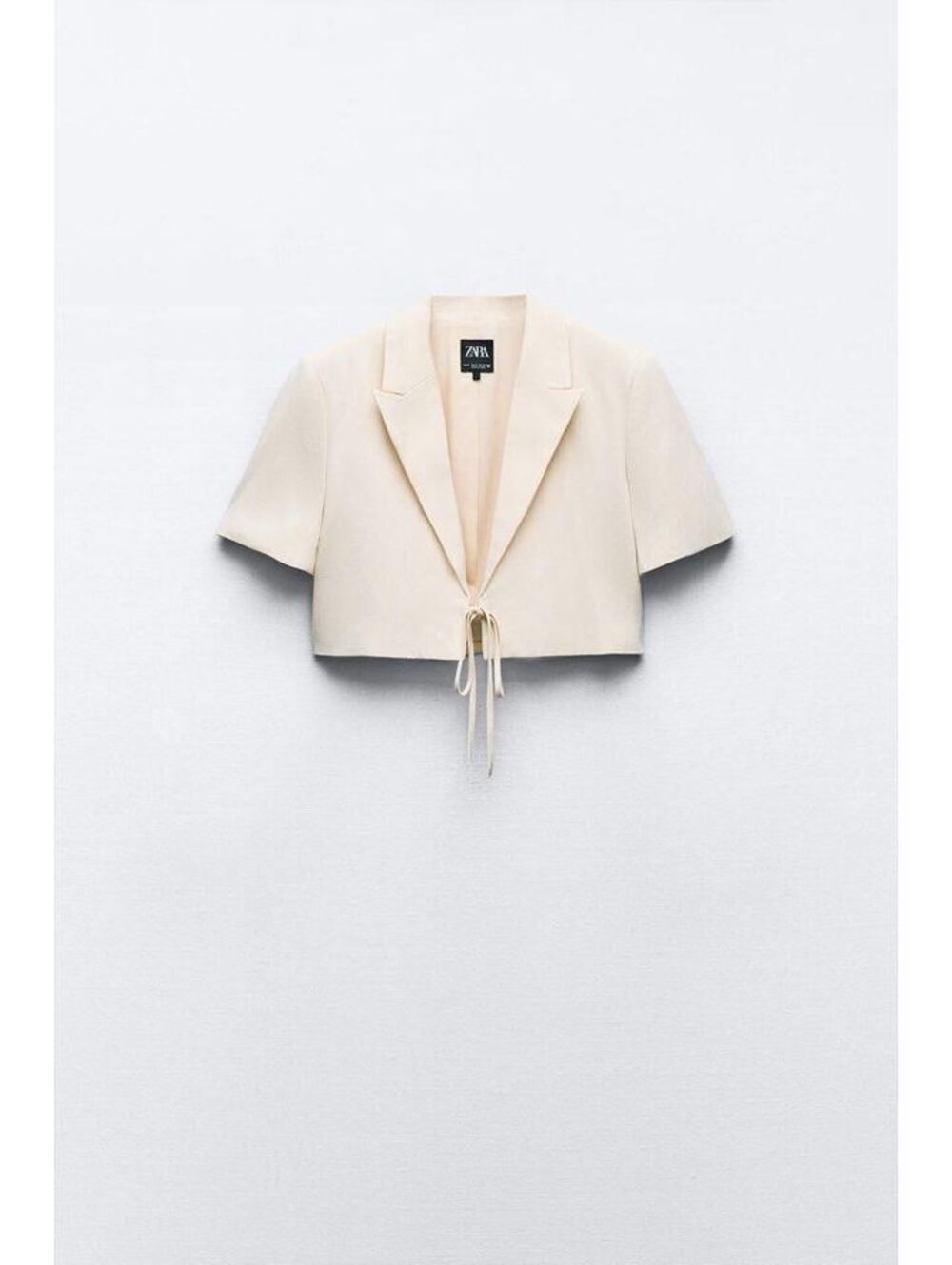 Zara - Cropped Tie-Front Blazer Jacket in Cream, Size L